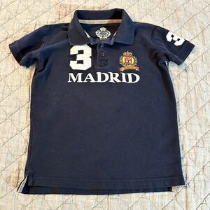 Madrid Designs Polo Shirt Boys Youth L *measured Navy Crest Logo Number 3 Preppy